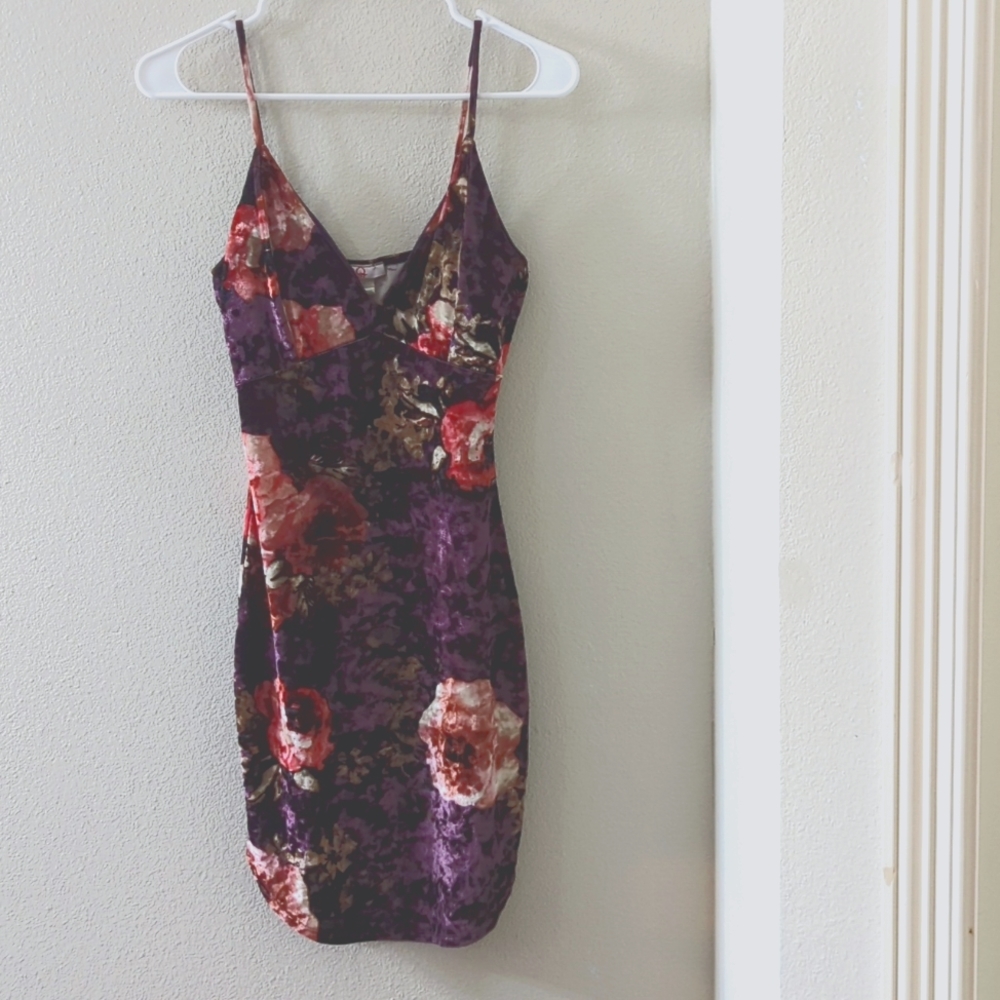 Purple skin tight velvet dress